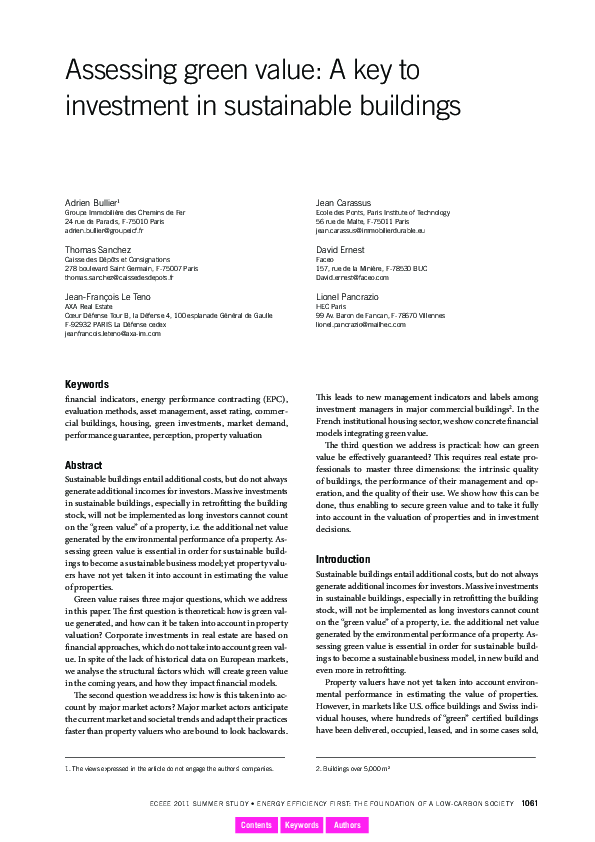 (PDF) Assessing Green Value: A Key to Investment in Sustainable Buildings