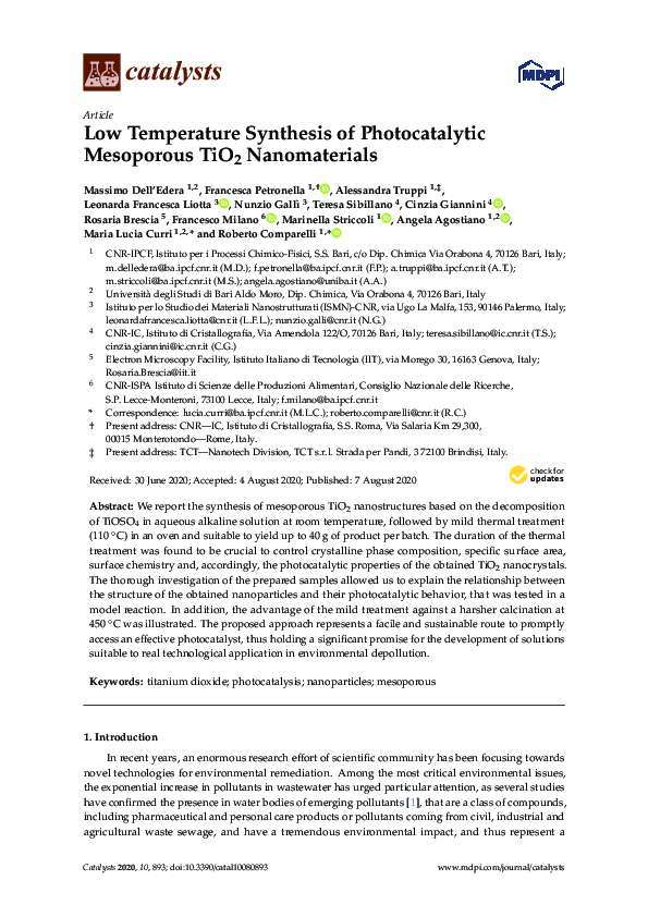 (PDF) Low Temperature Synthesis of Photocatalytic Mesoporous TiO2 ...