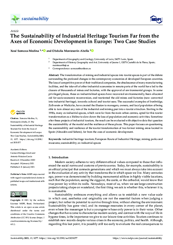 (PDF) The Sustainability of Industrial Heritage Tourism Far from the ...