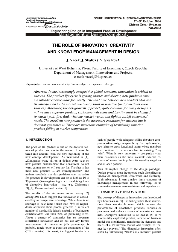 (PDF) The Role of Innovation, Creativity and Knowledge Management in Design
