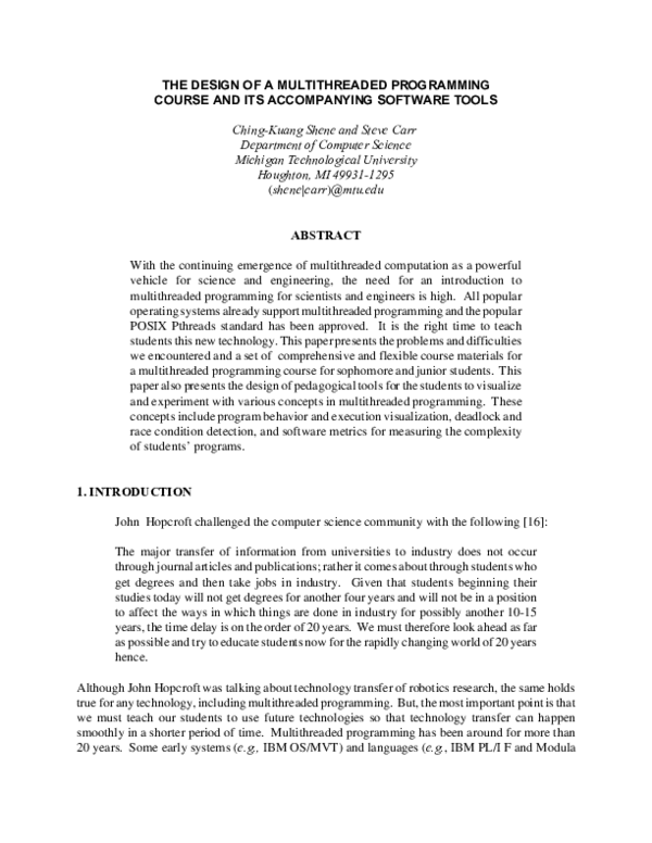 (PDF) The Design Of A Multithreaded Programming