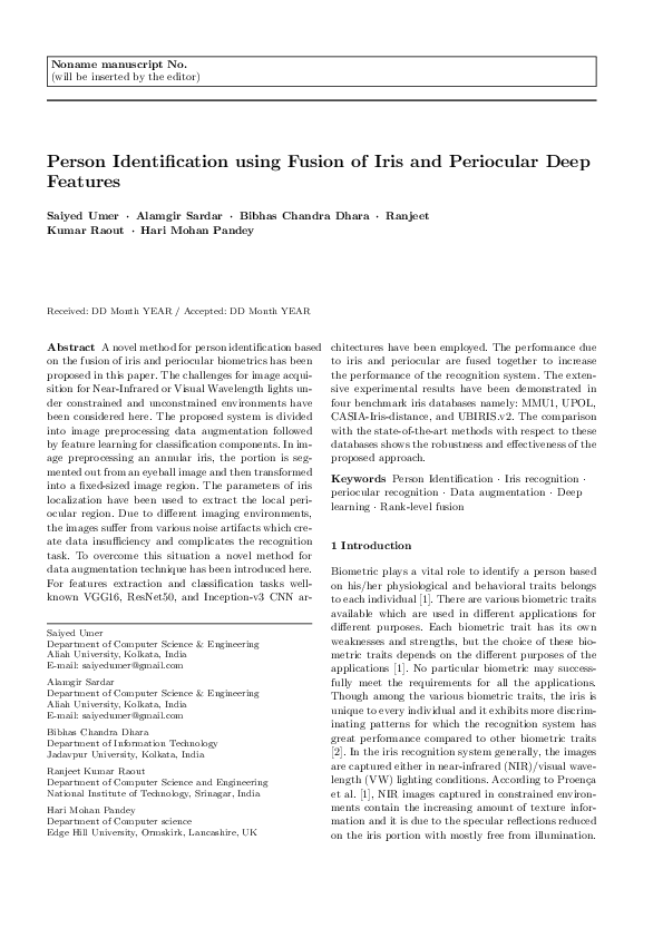 (PDF) Person identification using fusion of iris and periocular deep ...
