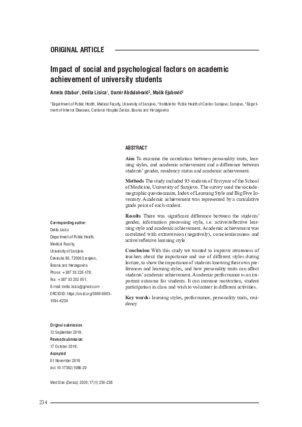 (PDF) Impact of social and psychological factors on academic ...
