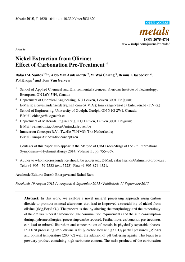 (PDF) Article Nickel Extraction from Olivine: Effect of Carbonation Pre ...