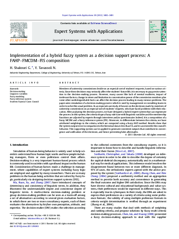 (PDF) Implementation of a hybrid fuzzy system as a decision support ...