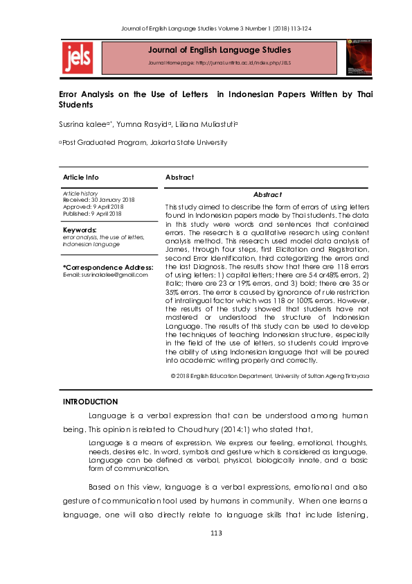 (PDF) Error Analysis on the Use of Letters in Indonesian Paper Written ...