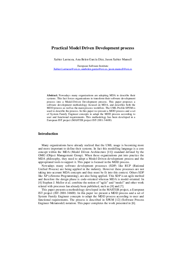 (PDF) Practical model driven development process