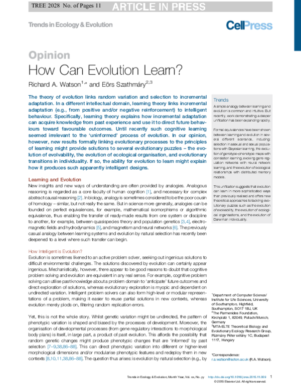 (PDF) How Can Evolution Learn?