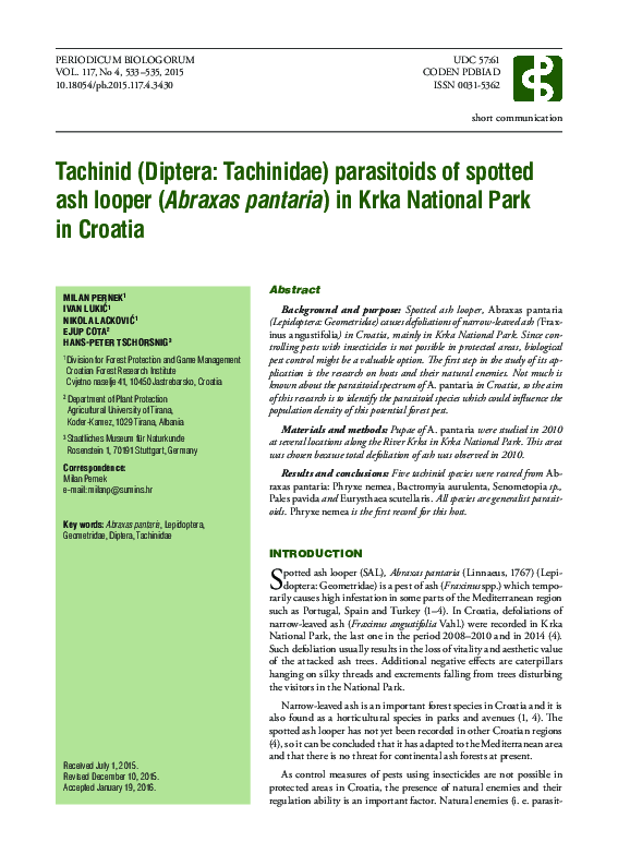 (PDF) Tachinid (Diptera: Tachinidae) parasitoids of spotted ash looper ...