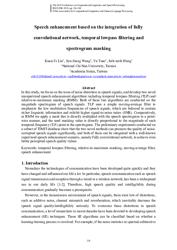 (PDF) Speech enhancement based on the integration of fully ...