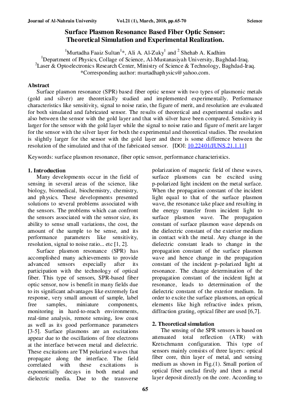 (PDF) Surface Plasmon Resonance Based Fiber Optic Sensor: Theoretical ...