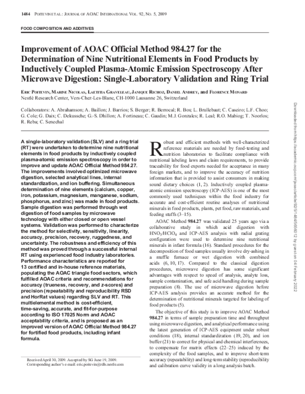 (PDF) Improvement of AOAC Official Method 984.27 for the determination