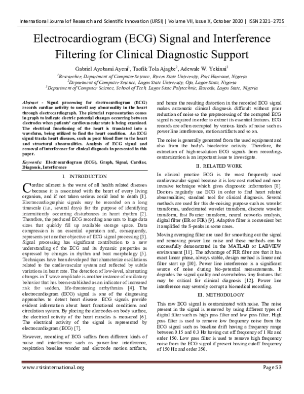 (PDF) Electrocardiogram (ECG) Signal and Interference Filtering for ...
