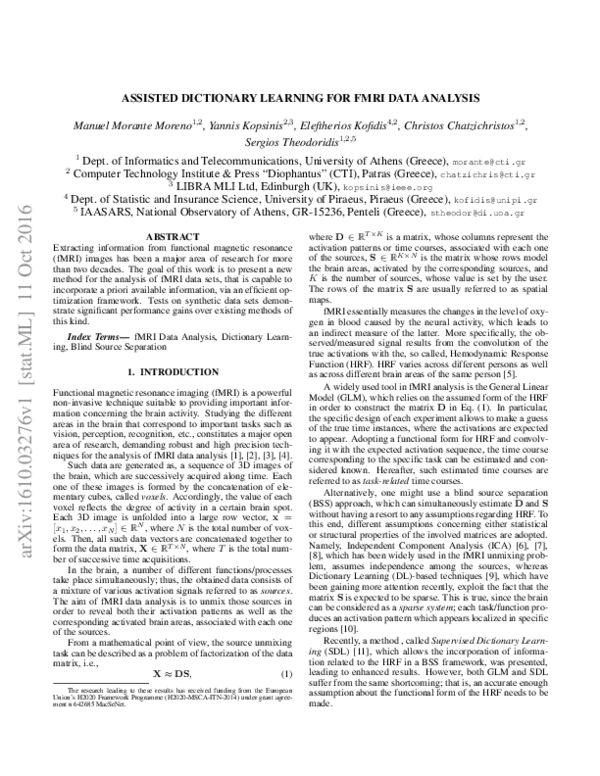 (PDF) Assisted dictionary learning for FMRI data analysis