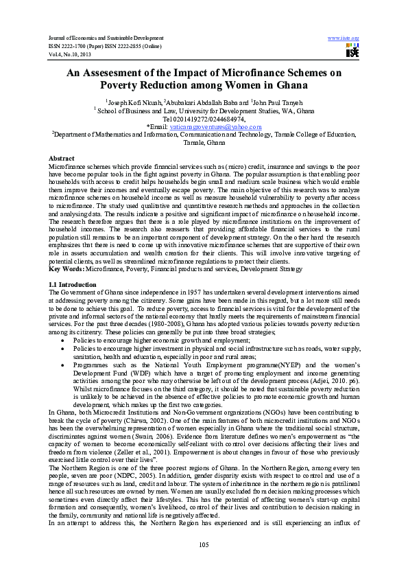 (PDF) An Assesesment of the Impact of Microfinance Schemes on Poverty ...