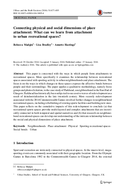 (PDF) Connecting physical and social dimensions of place attachment ...