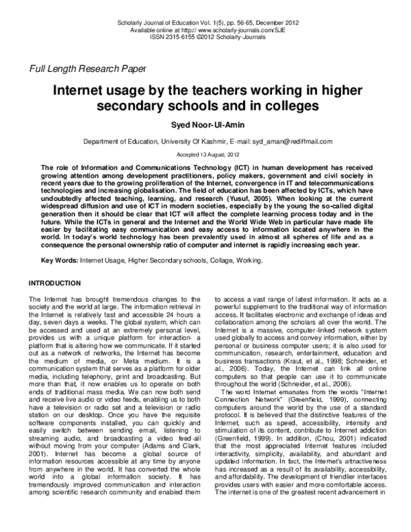 (PDF) Internet Usage by the Teachers Working in Higher Secondary ...
