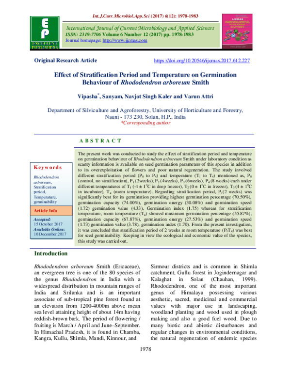 (PDF) Effect of Stratification Period and Temperature on Germination ...