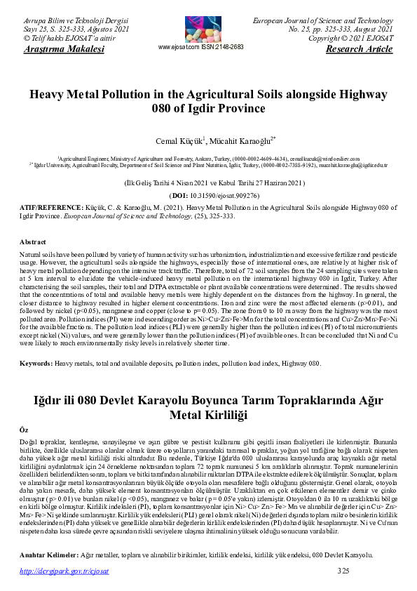 (PDF) Heavy Metal Pollution in the Agricultural Soils Alongside Highway ...