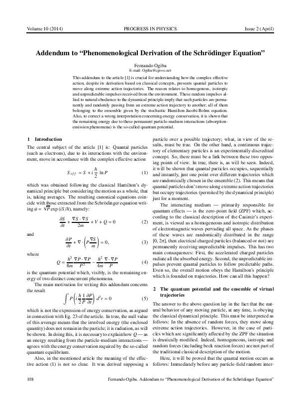 (PDF) Addendum to “ Phenomenological Derivation of the Schrödinger ...