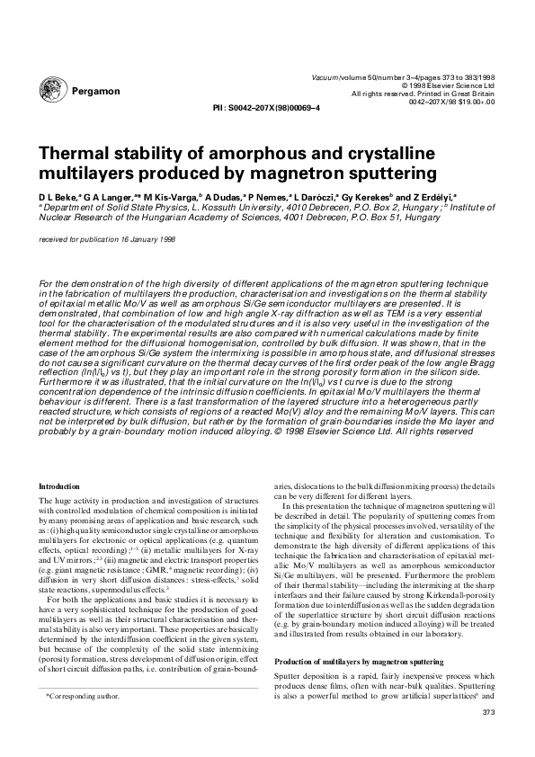 (PDF) Thermal stability of amorphous and crystalline multilayers ...