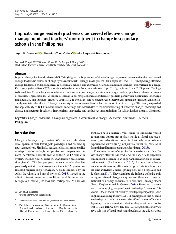 (PDF) Implicit change leadership schemas, perceived effective change ...