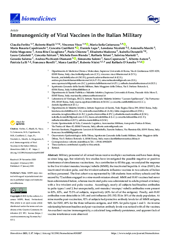 (PDF) Immunogenicity of Viral Vaccines in the Italian Military