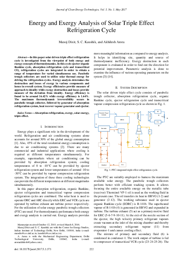 (PDF) Energy and Exergy Analysis of Solar Triple Effect Refrigeration Cycle