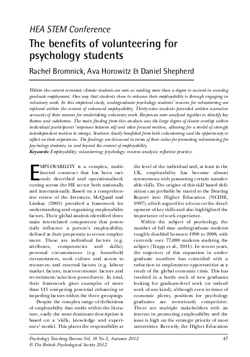 (PDF) The Benefits of Volunteering for Psychology Students