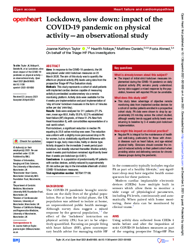 (PDF) Lockdown, slow down: impact of the COVID-19 pandemic on physical ...
