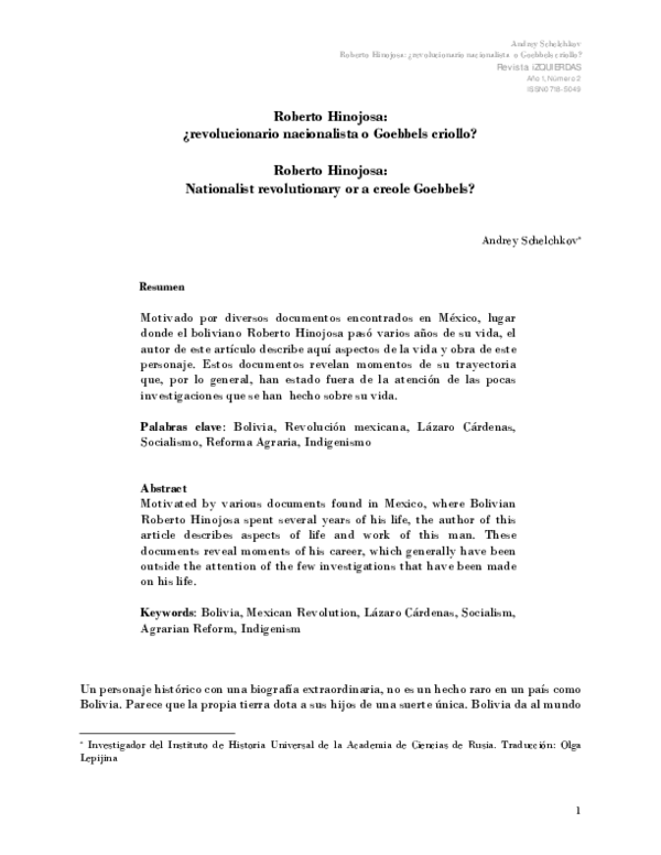 (PDF) Roberto Hinojosa ¿revolucionario nacionalista o Goebbels criollo