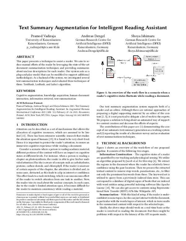 (PDF) Text Summary Augmentation for Intelligent Reading Assistant