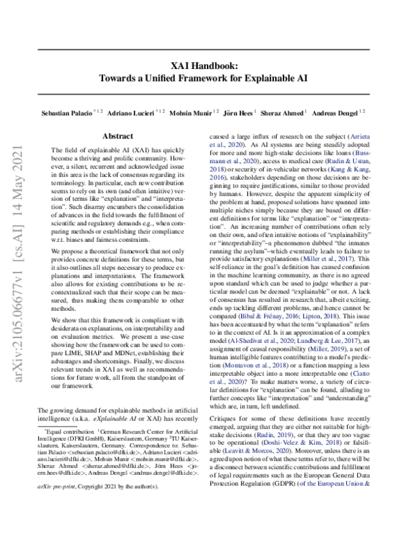 (PDF) XAI Handbook: Towards a Unified Framework for Explainable AI