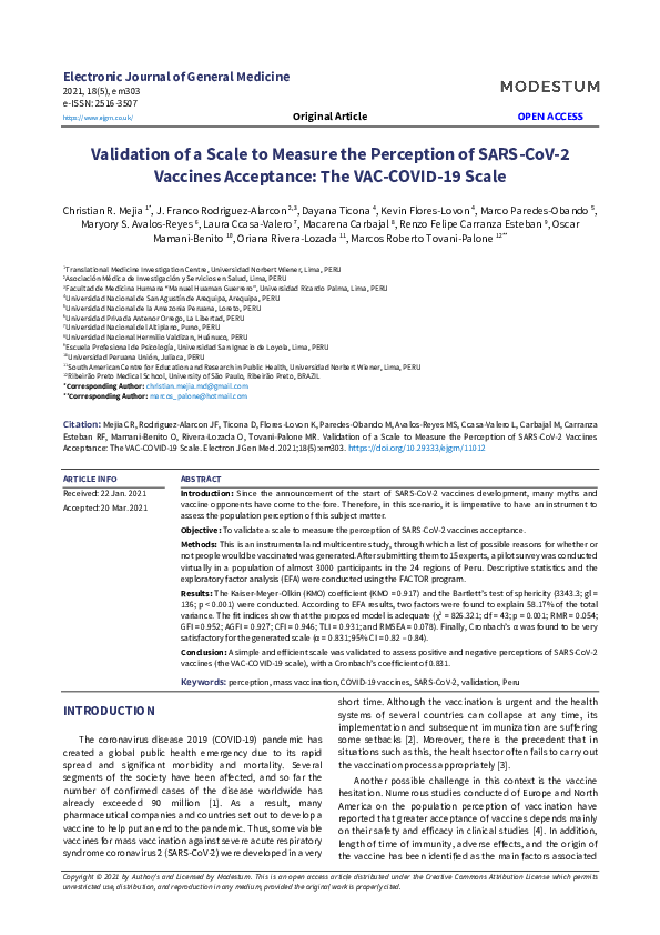 (PDF) Validation of a Scale to Measure the Perception of SARS-CoV-2 ...