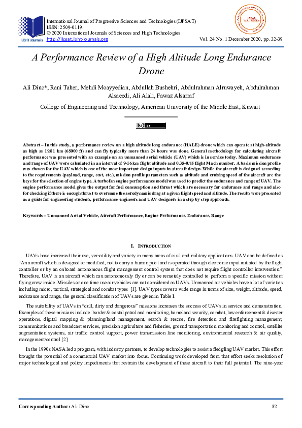 (PDF) A Performance Review of a High Altitude Long Endurance Drone