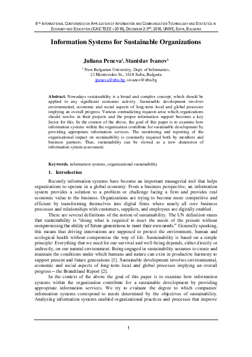 (PDF) Information Systems for Sustainable Organizations