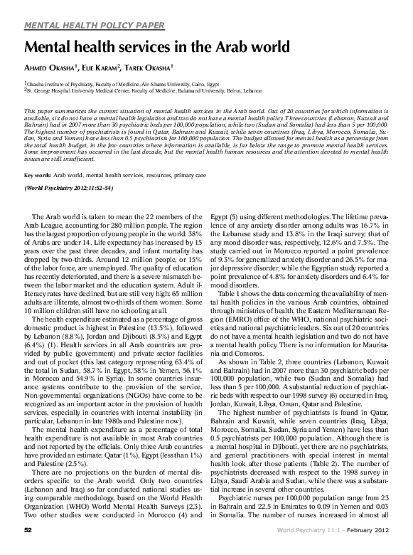 (PDF) Mental health services in the Arab world