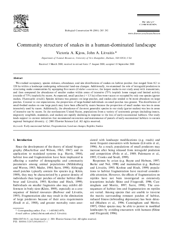 (PDF) Community structure of snakes in a human-dominated landscape