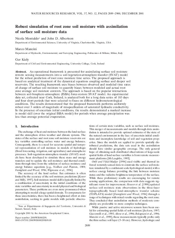 (PDF) Robust simulation of root zone soil moisture with assimilation of ...