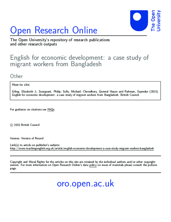 (PDF) English for economic development: a case study of migrant workers ...