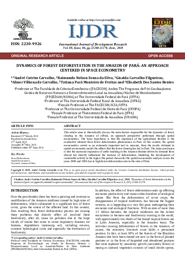 (PDF) Dynamics of Forest Deforestation in the Amazon of Pará: An ...