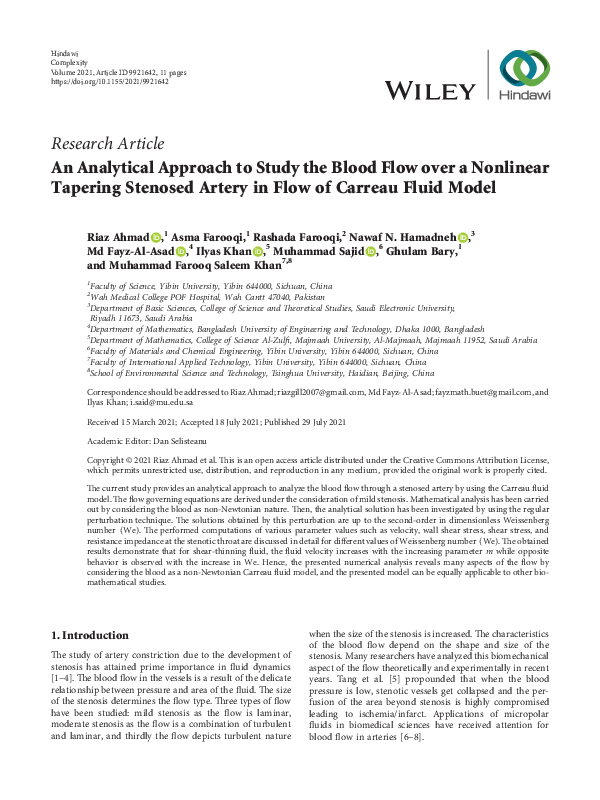 (PDF) An Analytical Approach to Study the Blood Flow over a Nonlinear ...
