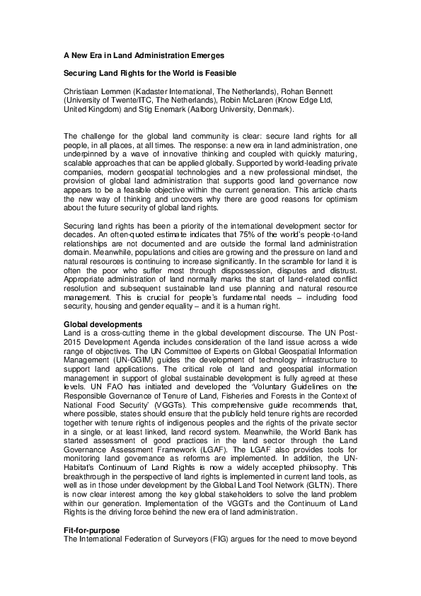 (PDF) A New Era in Land Administration Emerges: Securing Land Rights ...