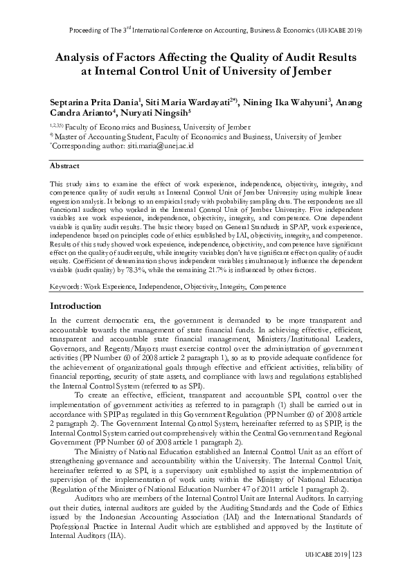 (PDF) Analysis of Factors Affecting the Quality of Audit Results at ...
