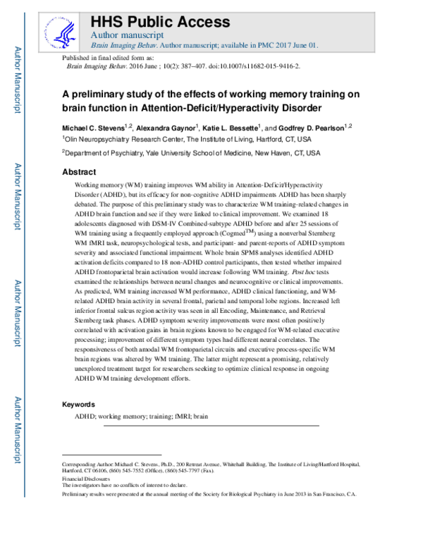 (PDF) A preliminary study of the effects of working memory training on ...