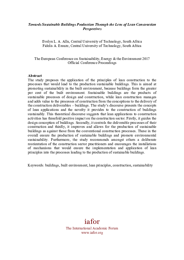(PDF) Towards Sustainable Buildings Production Through the Lens of Lean ...