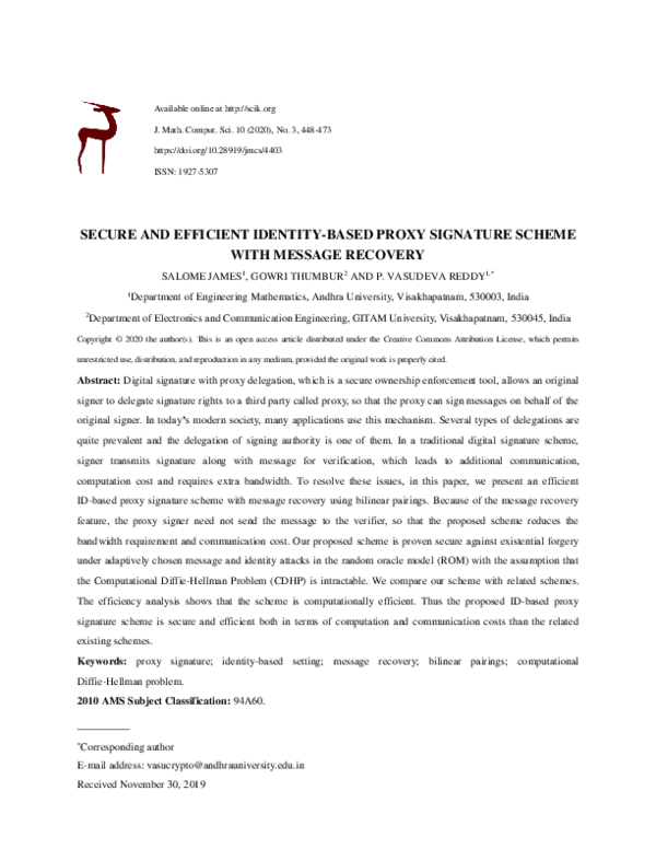 (PDF) Secure and efficient identity-based proxy signature scheme with ...