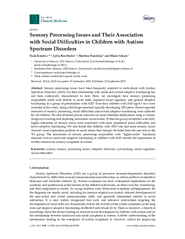 (PDF) Sensory Processing Issues and Their Association with Social ...