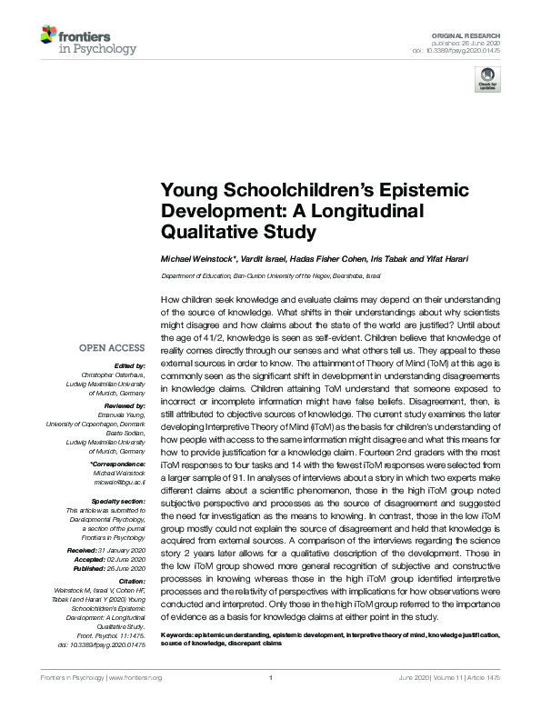 (PDF) Young Schoolchildren’s Epistemic Development: A Longitudinal ...