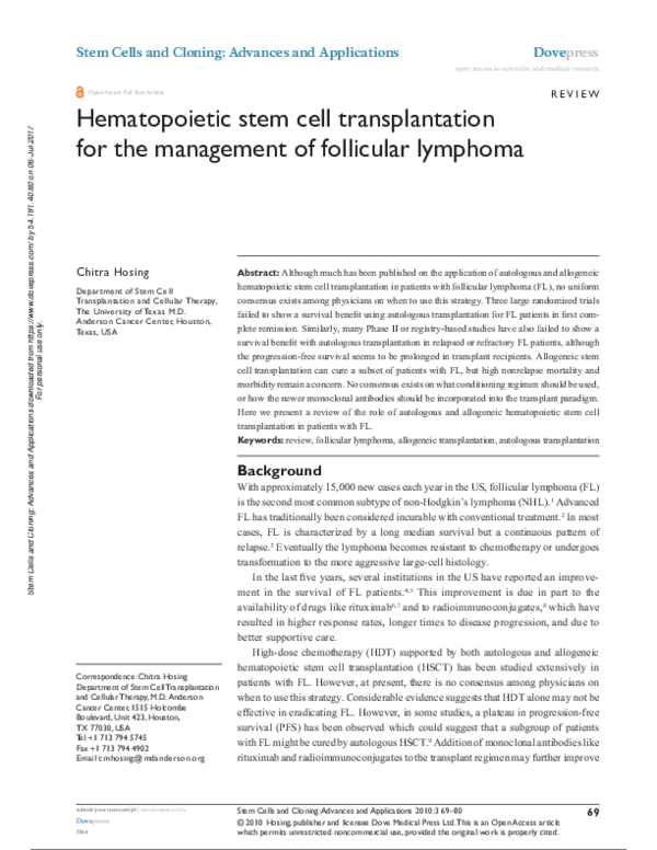(PDF) Hematopoietic Stem Cell Transplantation For Major Thalassemia ...